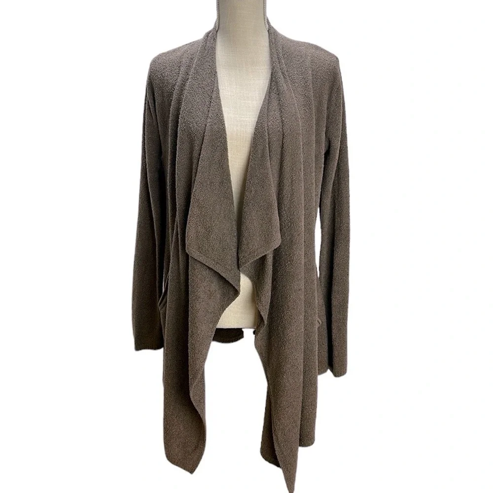 Barefoot Dreams Cozychic Lite Taupe Waterfall Island Wrap Open Cardigan S/M 903‎